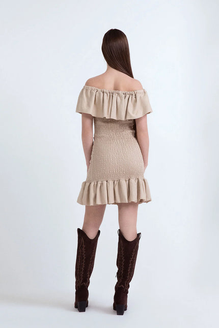 SHORT LINEN DRESS WITH TUXEDO STITCH