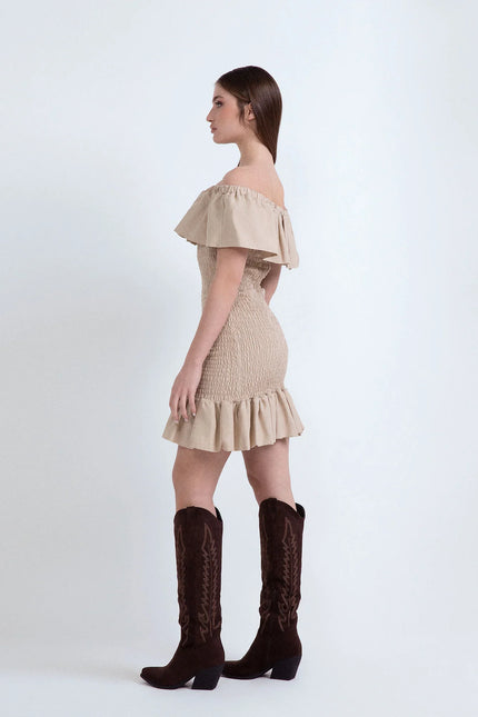 SHORT LINEN DRESS WITH TUXEDO STITCH