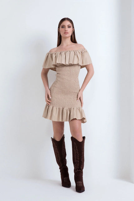 SHORT LINEN DRESS WITH TUXEDO STITCH