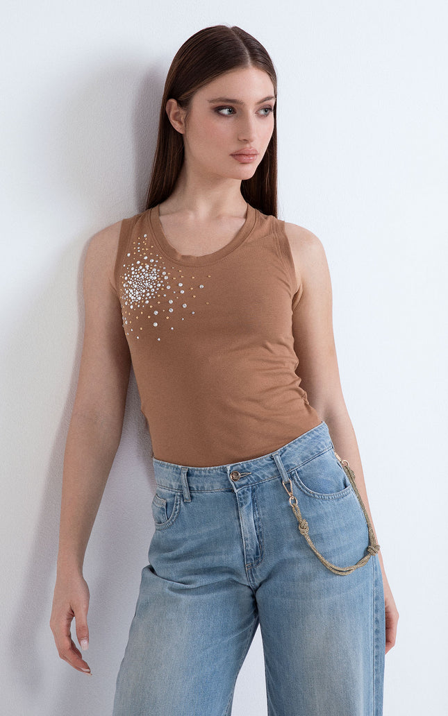 IBIZA NORMAL FIT COTTON TANK TOP WITH RHINESTONE 