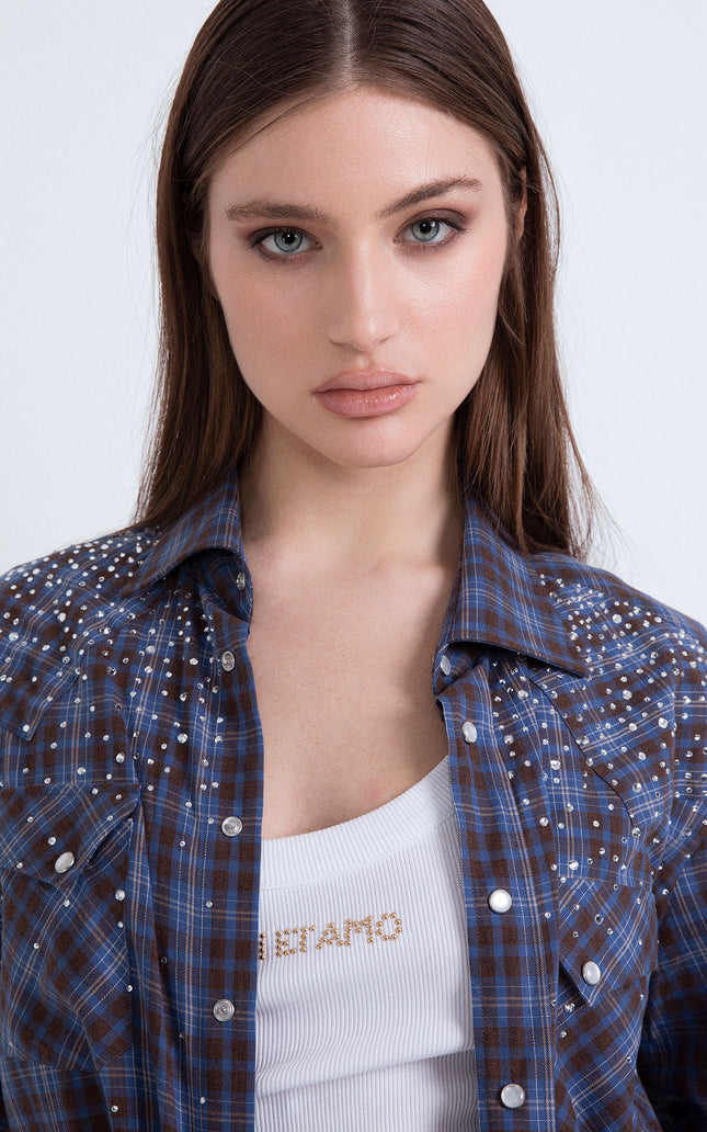 TARTAN SHIRT WITH RHINESTONE