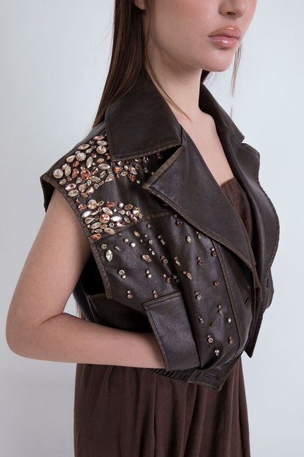 HAND-EMBROIDERED ECO-LEATHER CROP VEST