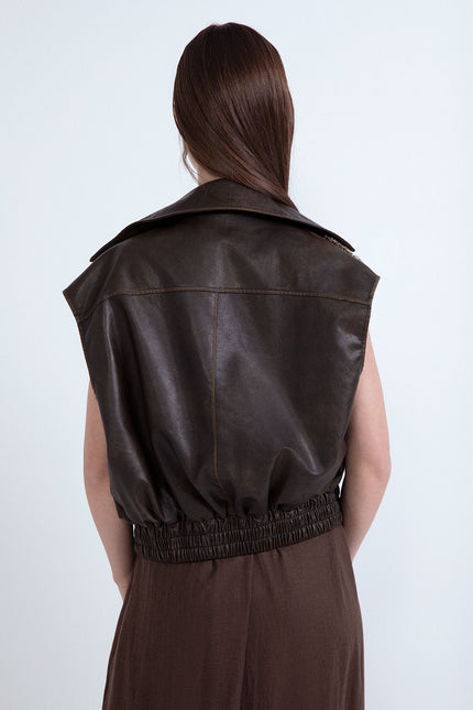 HAND-EMBROIDERED ECO-LEATHER CROP VEST