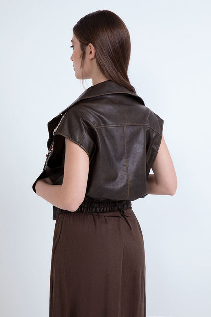 HAND-EMBROIDERED ECO-LEATHER CROP VEST