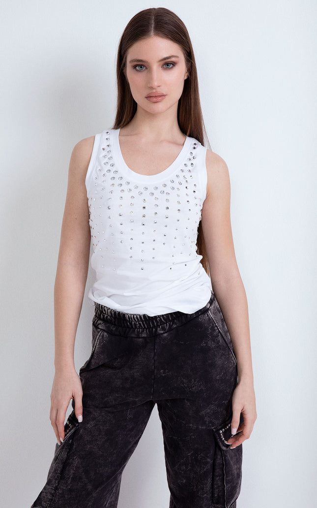 IBIZA CRYSTAL STRIPED COTTON TANK TOP 