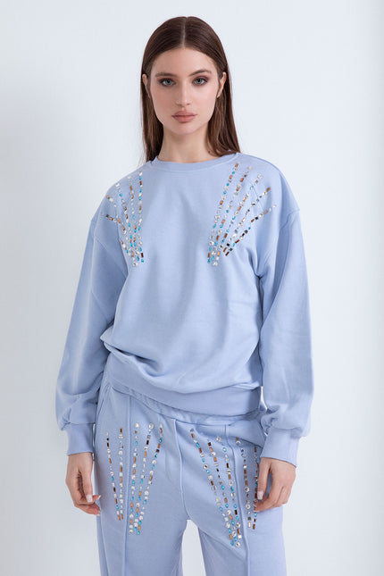 NORMAL FIT SWEATSHIRT WITH SKY CRYSTALS