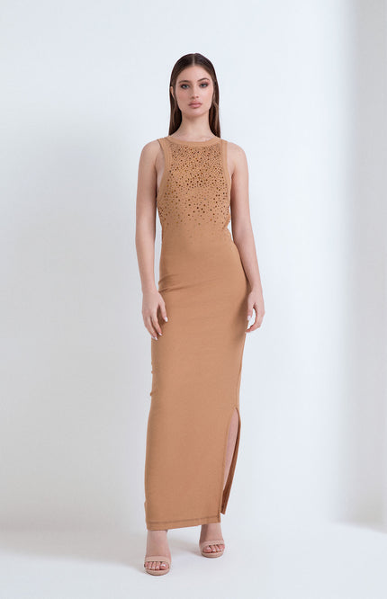 LONG RIBBED DRESS GOLD