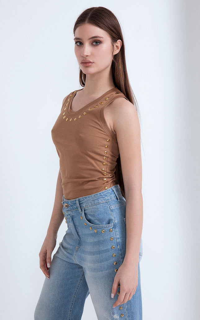 IBIZA NORMAL FIT COTTON TANK TOP WITH STUDS 
