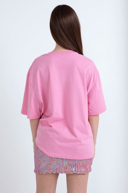 OVERSIZED DUBAI V-NECK T-SHIRT WITH RHINESTONE LOGO 