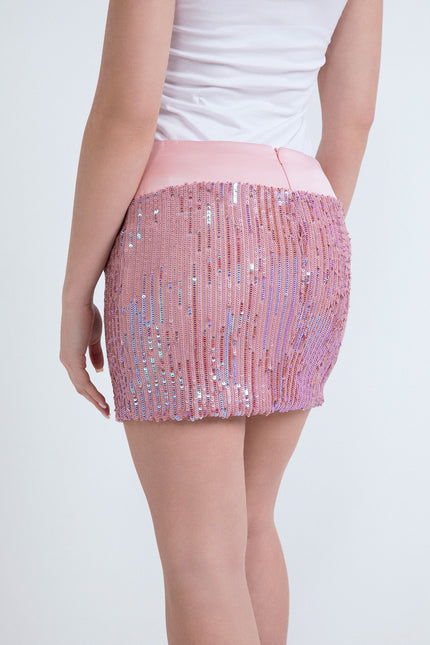 LOUSIANA SEQUINED PENCIL MINI SKIRT WITH SATIN BAND