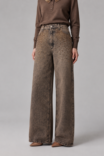 JEANS WIDE LEG CON STRASS