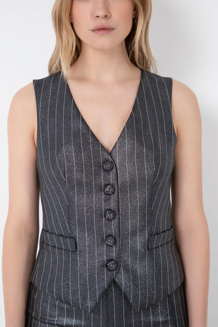PINSTRIPED LAME SLEEVELESS