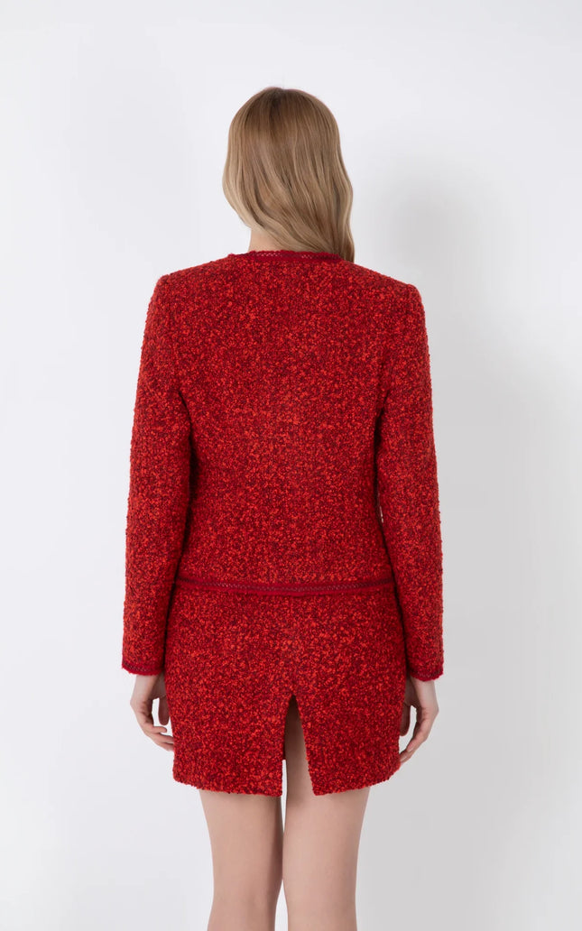 SHORT TWEED JACKET WITH BUTTONS AND FAKE POCKETS