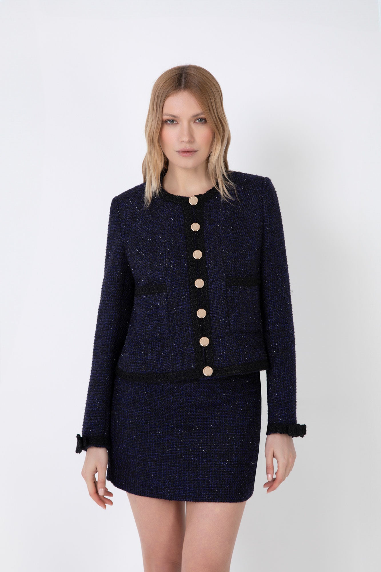 GONNA TUBINO IN TWEED CON BOTTONI E TASCHE