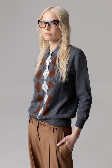 MAGLIA STILE POLO CON INTARSIO ROMBI E STRASS