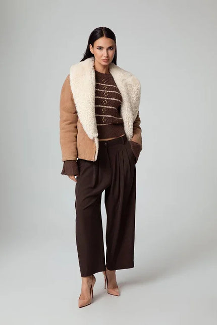 ECO-SHEARLING SHEEPSKIN WITH WIDE SHAWL COLLAR