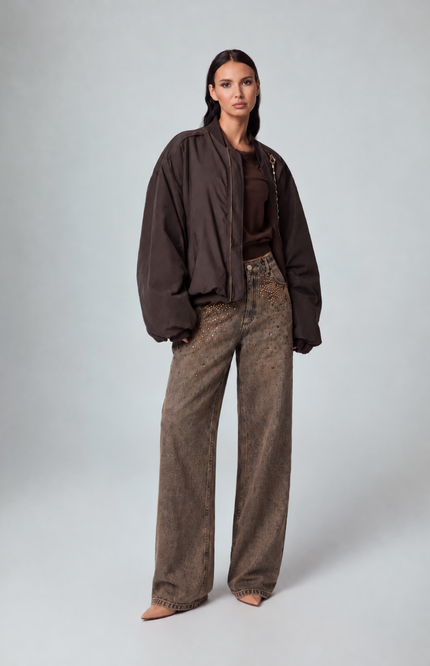 JEANS WIDE LEG CON STRASS