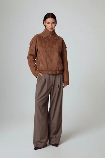 OVERSIZED ECO-SUEDE JACKET WITH POCKETS AND ZIP