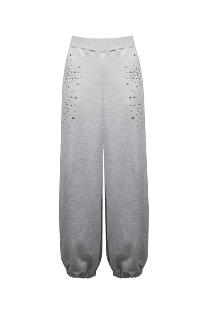 PANTALONE FELPA GAMBA LARGA E STRASS 1