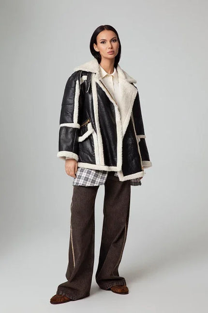 GENUINE LEATHER AND SHEARLING OVERSIZED FIT