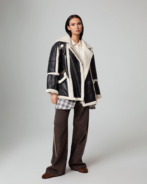 MONTONE VERA PELLE E SHEARLING FIT OVERSIZE