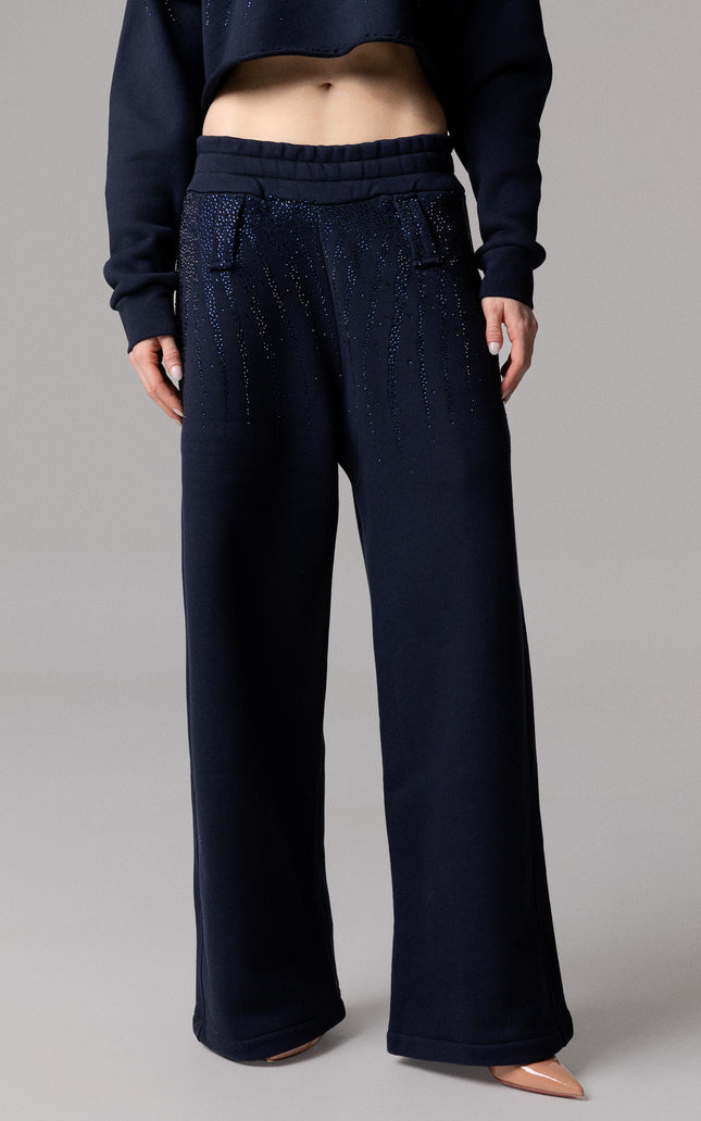 PANTALONI PALAZZO IN 100% COTONE CON STRASS
