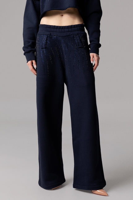 PANTALONI PALAZZO IN 100% COTONE CON STRASS