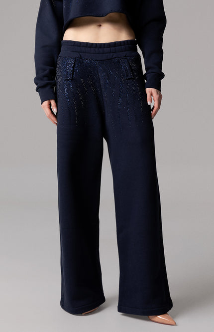 PANTALONI PALAZZO IN 100% COTONE CON STRASS