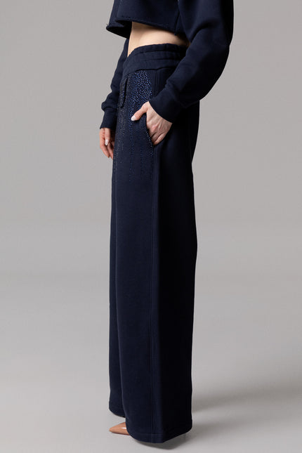 PANTALONI PALAZZO IN 100% COTONE CON STRASS
