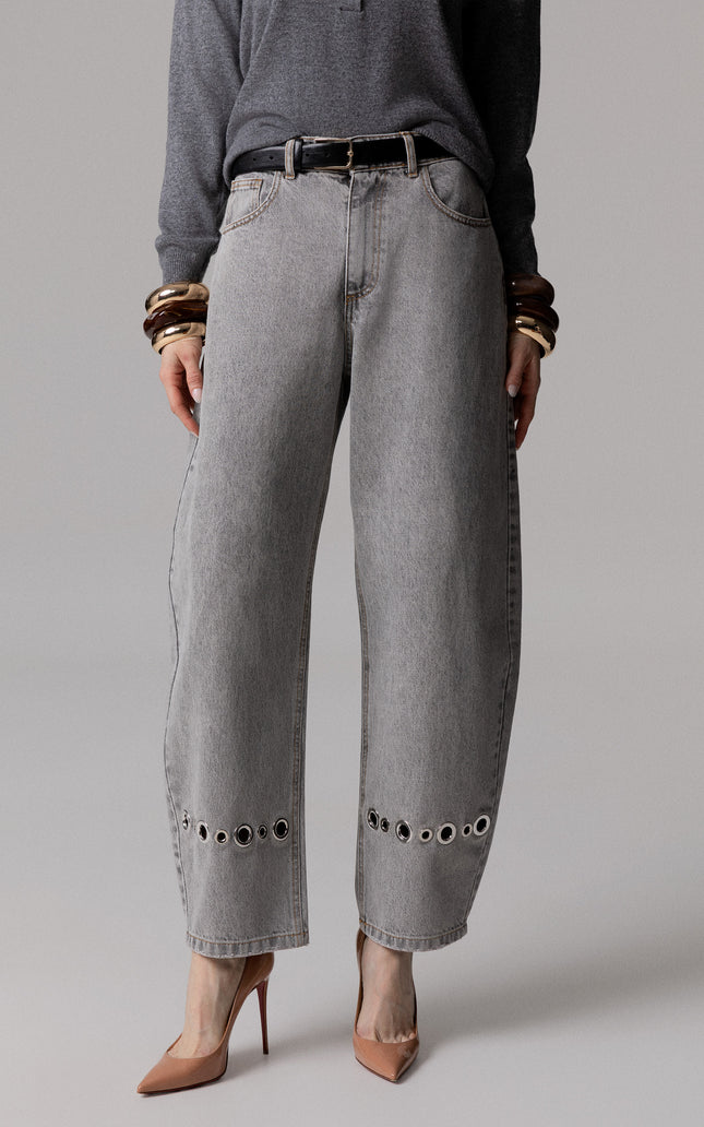 JEANS A PALLONCINO GRIGIO CON OCCHIELLI