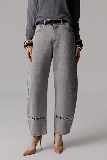 JEANS A PALLONCINO GRIGIO CON OCCHIELLI