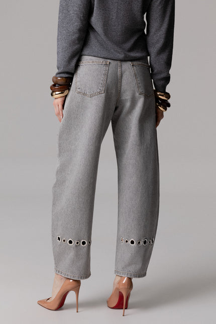 JEANS A PALLONCINO GRIGIO CON OCCHIELLI