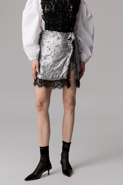 SEQUIN AND LACE WRAP SKIRT