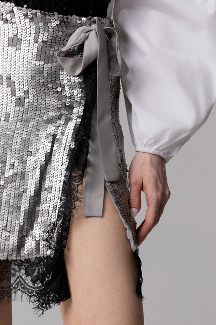 SEQUIN AND LACE WRAP SKIRT