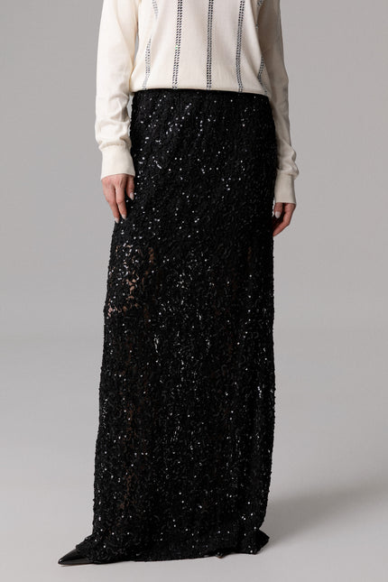 SEQUIN AND LACE MIDI SKIRT