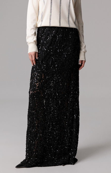 SEQUIN AND LACE MIDI SKIRT