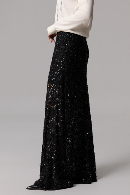 SEQUIN AND LACE MIDI SKIRT