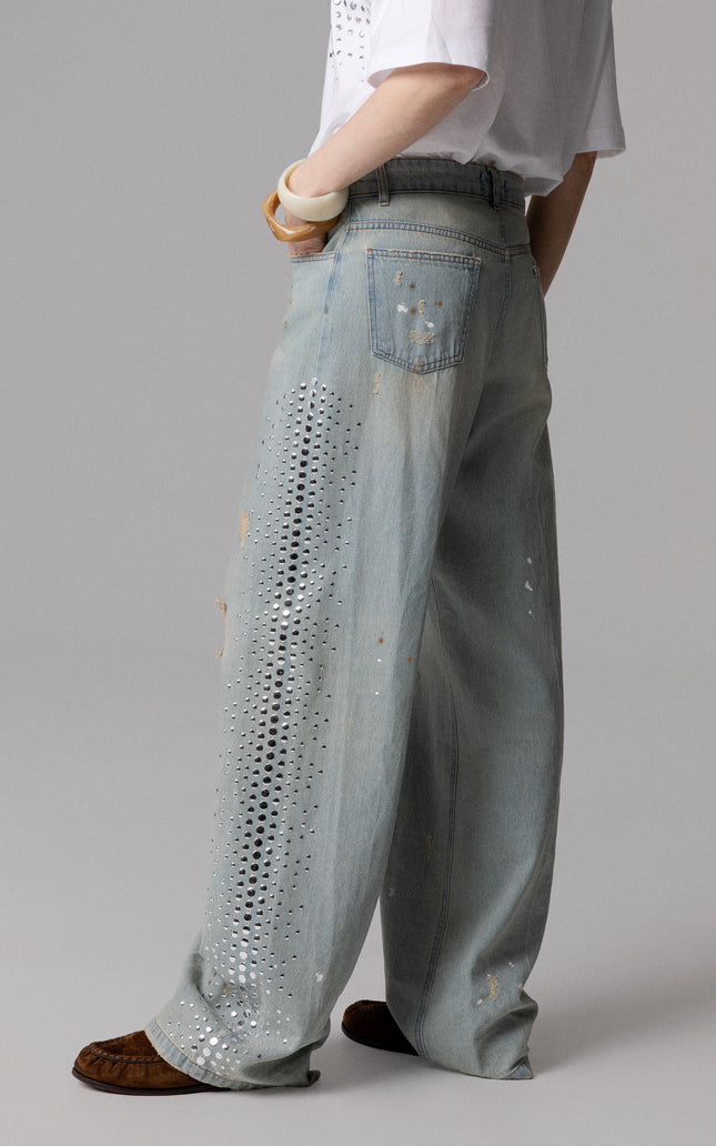 JEANS PALAZZO 100% COTONE CON ROTTURE E BORCHIE