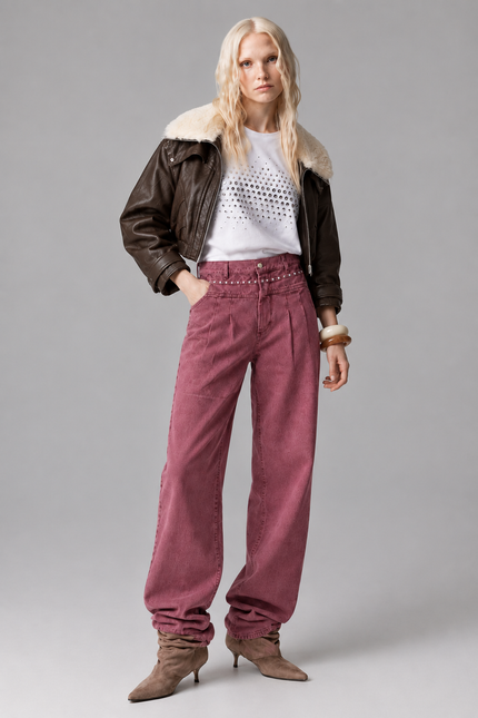 JEANS BARREL A VITA ALTA CON BORCHIE