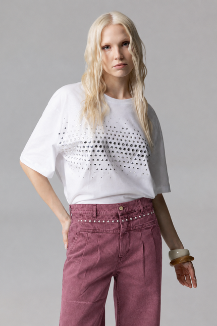 JEANS BARREL A VITA ALTA CON BORCHIE