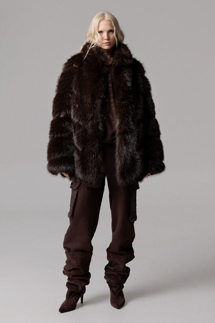 ECOPELLICCIA MARRONE OVERSIZE CON TASCHE