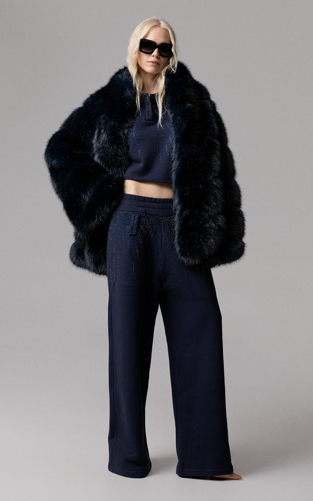 CAPPOTTO ECOPELLICCIA OVERSIZE NERO/BLU CON TASCHE
