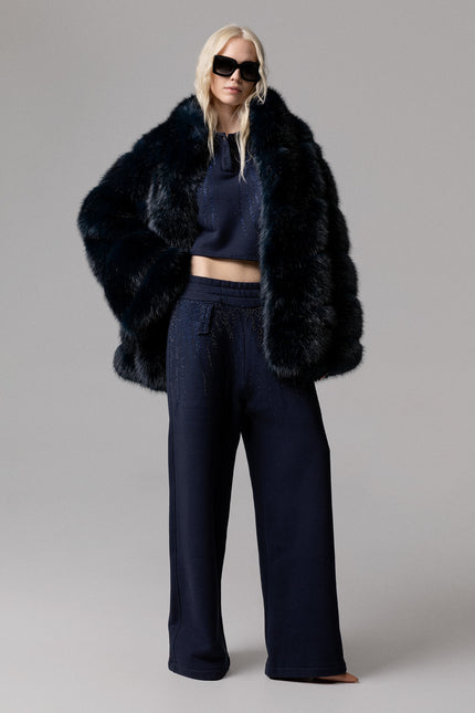 CAPPOTTO ECOPELLICCIA OVERSIZE NERO/BLU CON TASCHE