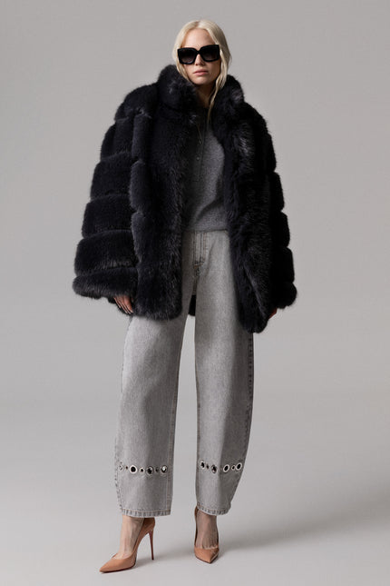 OVERSIZE FAUX FUR COAT WITH POCKETS