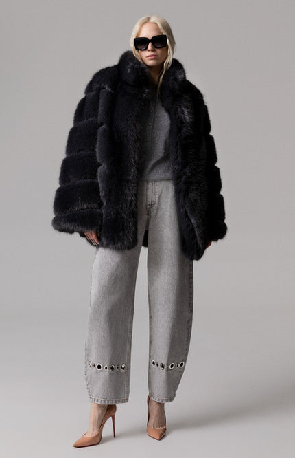 OVERSIZE FAUX FUR COAT WITH POCKETS