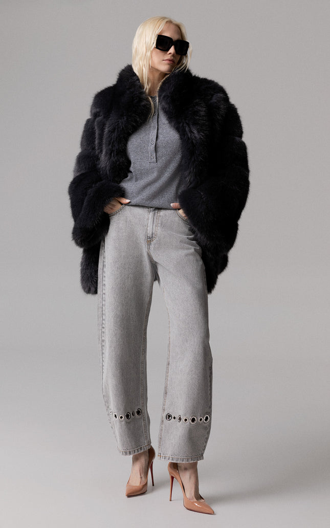 ECOPELLICCIA OVERSIZE GRIGIO ANTARCITE CON TASCHE
