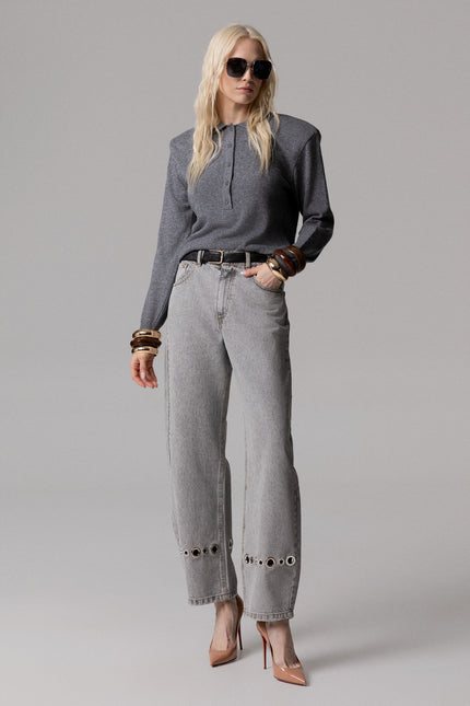JEANS A PALLONCINO GRIGIO CON OCCHIELLI