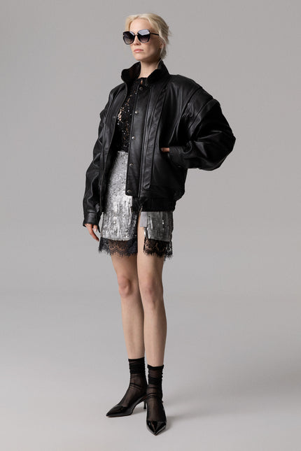 BOMBER OVERSIZE IN VERA PELLE MANICHE REMOVIBILI