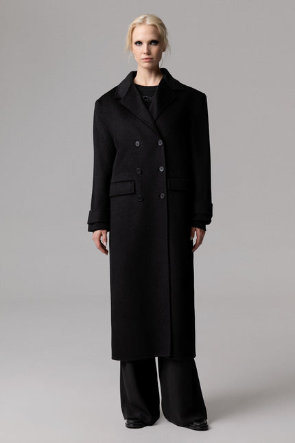 CAPPOTTO OVERSIZE 100% LANA NERO CON SCIARPA