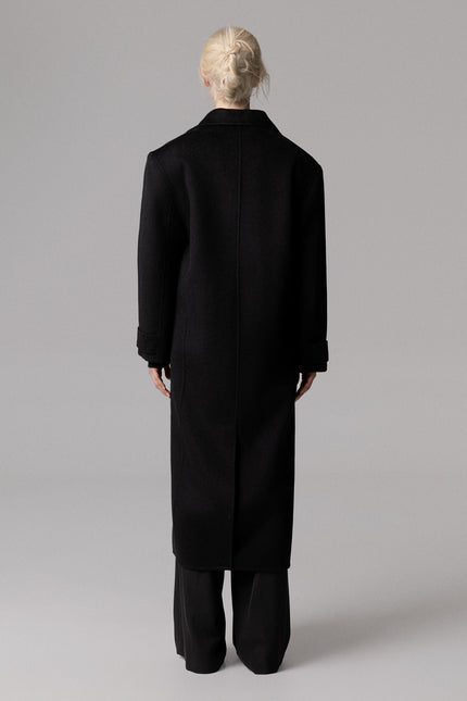 CAPPOTTO OVERSIZE 100% LANA NERO CON SCIARPA